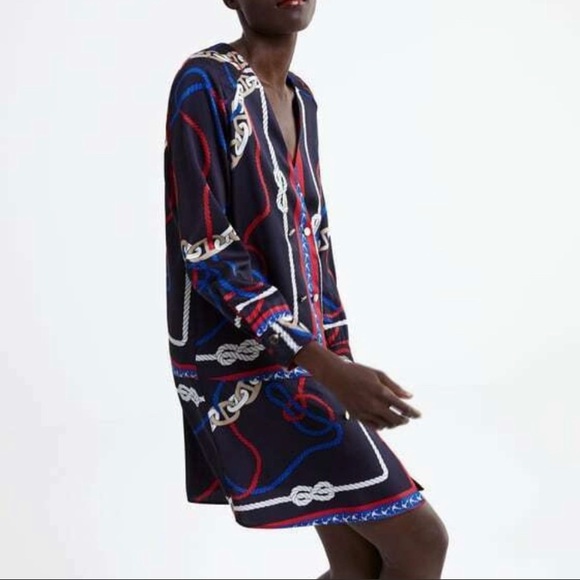 NWT ZARA XS Button Front Nautical Dress - Picture 3 of 15